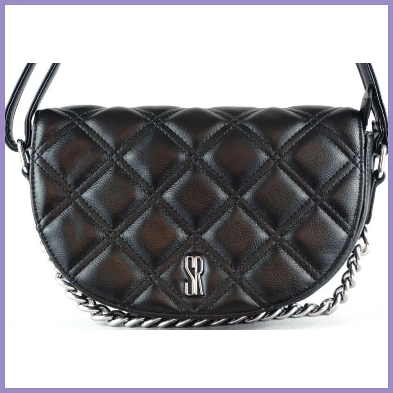 Silvia Rosa láncos női keresztpántos táska, puha steppelt, műbőr, fekete lupusbag-hu 2