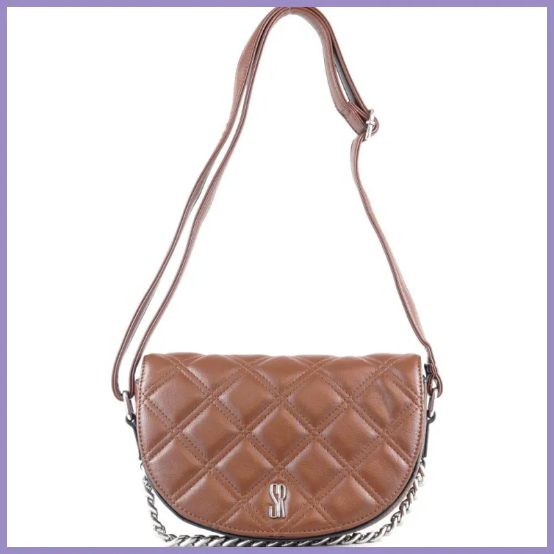 Silvia Rosa láncos női keresztpántos táska, puha steppelt, műbőr, kávébarna lupusbag-hu 1