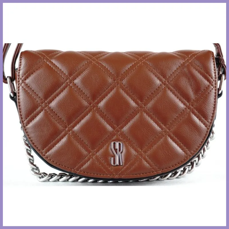 Silvia Rosa láncos női keresztpántos táska, puha steppelt, műbőr, kávébarna lupusbag-hu 2