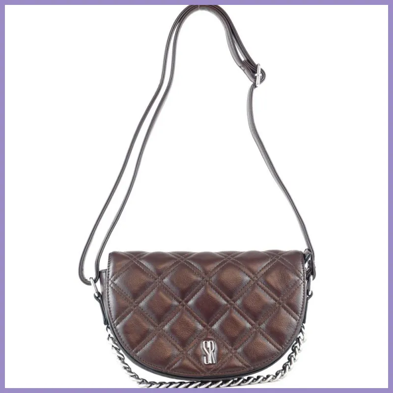 Silvia Rosa láncos női keresztpántos táska, puha steppelt, műbőr, sötétbarna lupusbag-hu 1