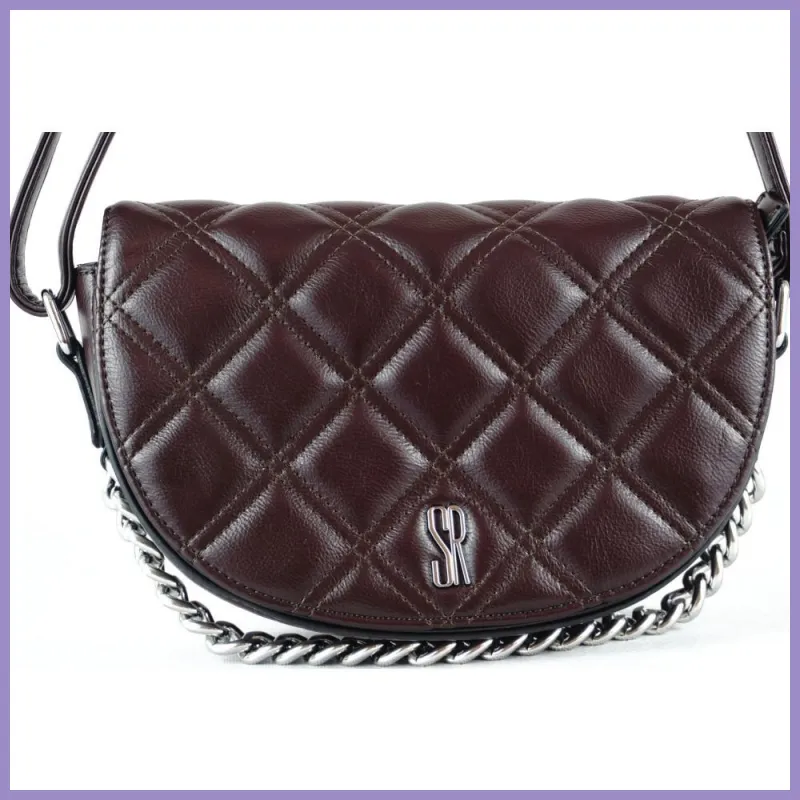 Silvia Rosa láncos női keresztpántos táska, puha steppelt, műbőr, sötétbarna lupusbag-hu 2