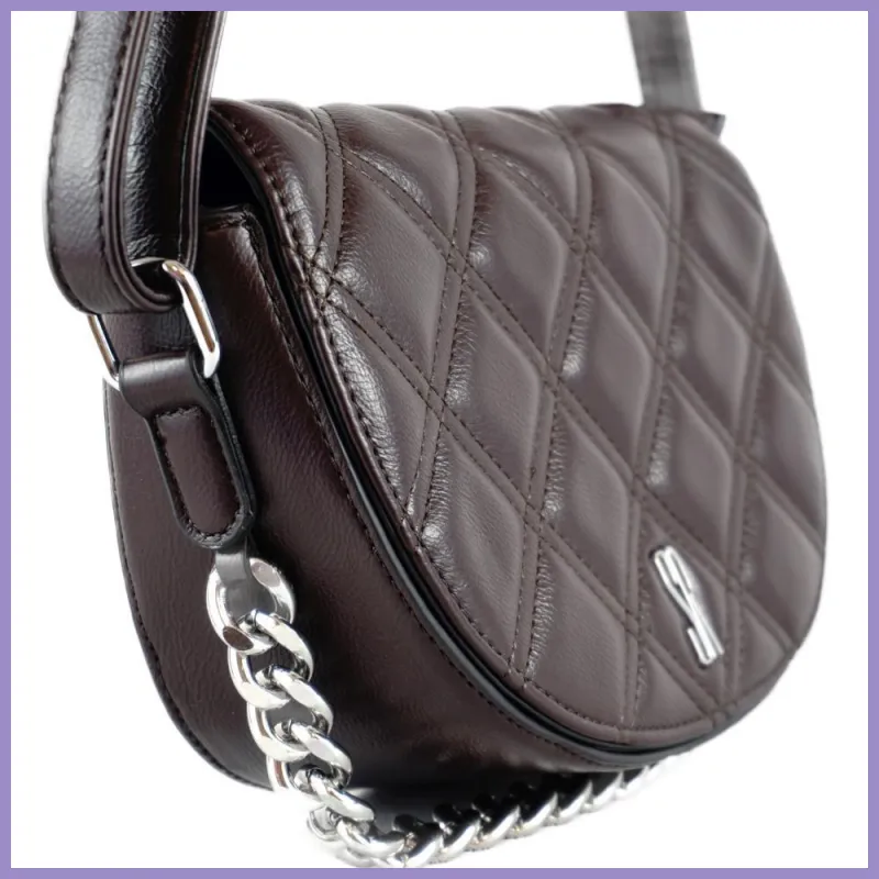 Silvia Rosa láncos női keresztpántos táska, puha steppelt, műbőr, sötétbarna lupusbag-hu 3