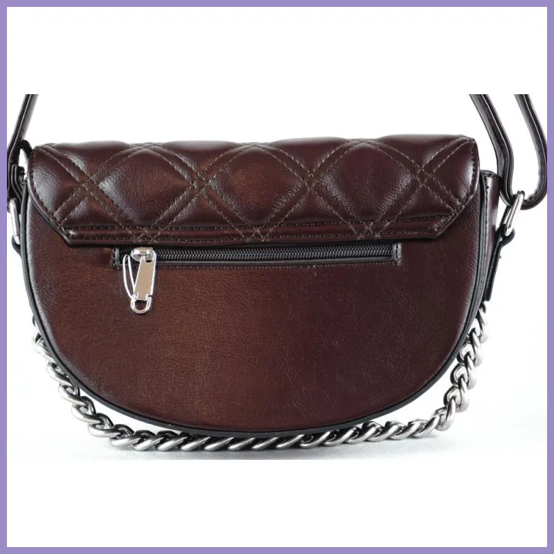 Silvia Rosa láncos női keresztpántos táska, puha steppelt, műbőr, sötétbarna lupusbag-hu 4