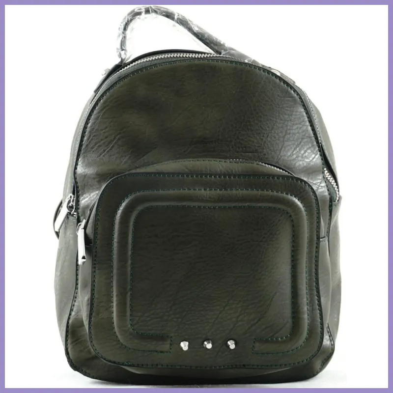 Silvia Rosa női hátitáska elöl nagy zsebbel, műbőr, sötétzöld lupusbag-hu 1