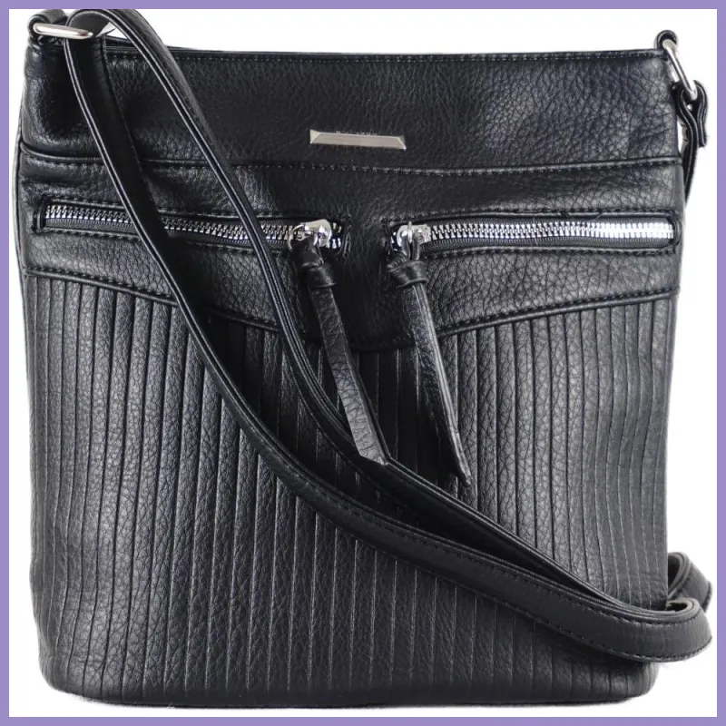 Silvia Rosa női válltáska elöl dupla zsebbel, műbőr, fekete lupusbag-hu 1