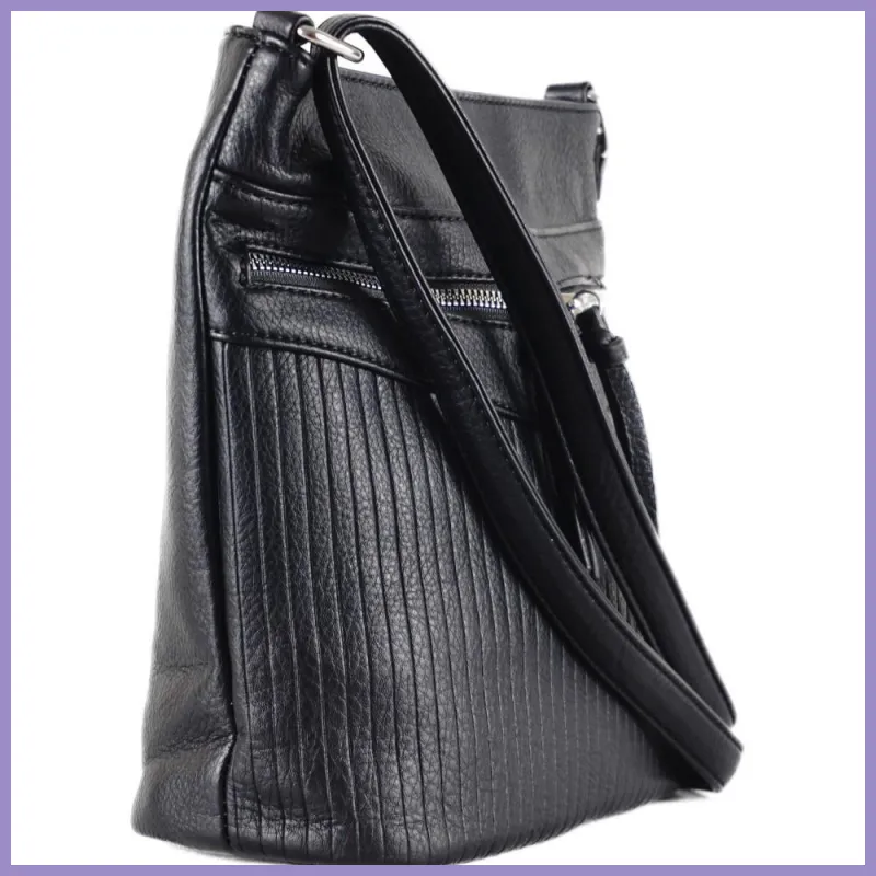 Silvia Rosa női válltáska elöl dupla zsebbel, műbőr, fekete lupusbag-hu 2