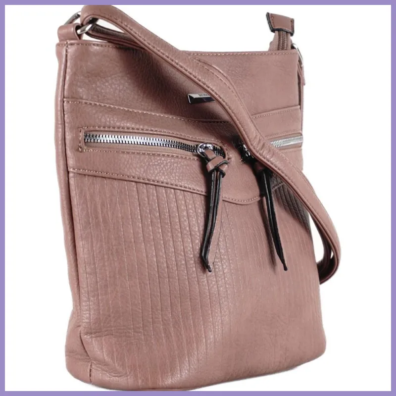 Silvia Rosa női válltáska elöl dupla zsebbel, műbőr, világosbarna lupusbag-hu 2