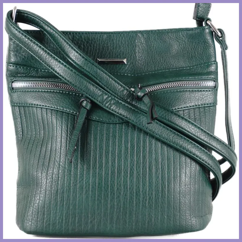 Silvia Rosa női válltáska elöl dupla zsebbel, műbőr, zöld lupusbag-hu 1