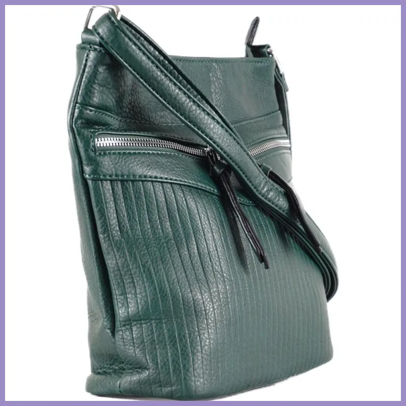 Silvia Rosa női válltáska elöl dupla zsebbel, műbőr, zöld lupusbag-hu 2