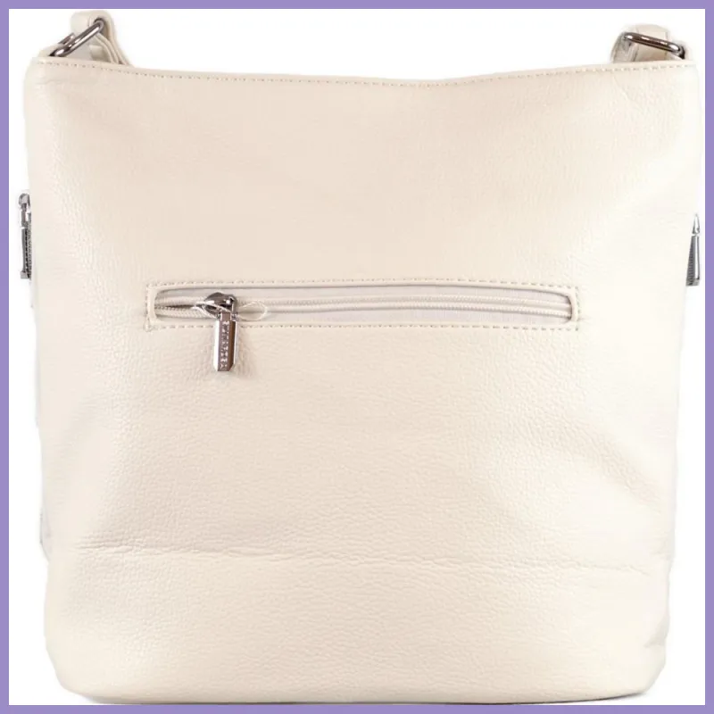 Silvia Rosa női válltáska hímzett pillangós mintával, műbőr, fehér lupusbag-hu 3