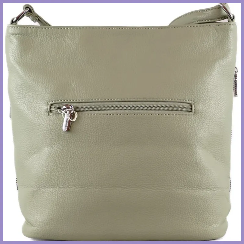 Silvia Rosa női válltáska hímzett pillangós mintával, műbőr, zöld lupusbag-hu 3