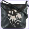 Silvia Rosa női válltáska hímzett virágmintával, műbőr, fekete lupusbag-hu 1