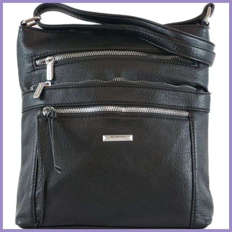 Silvia Rosa női válltáska sok zsebbel, műbőr, fekete lupusbag-hu 1