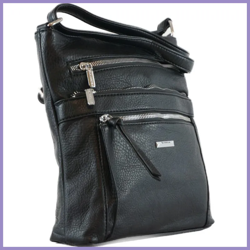 Silvia Rosa női válltáska sok zsebbel, műbőr, fekete lupusbag-hu 2