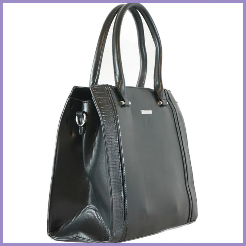 Silvia Rosa tripla rekeszes merev válltáska, műbőr, fekete lupusbag-hu 2