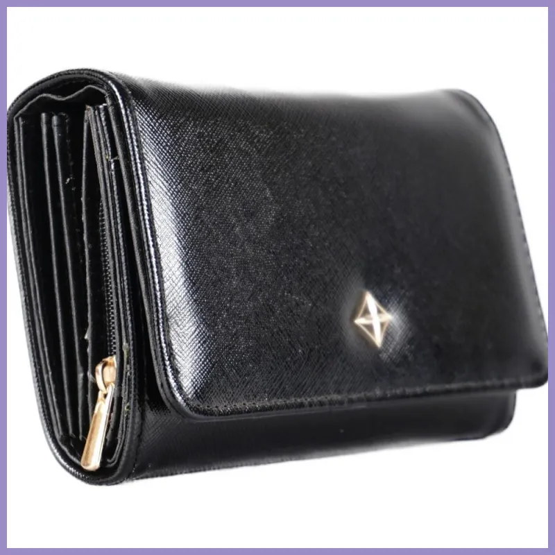 Sok rekeszes bőrhatású női pénztárca, műbőr, fekete lupusbag-hu 2