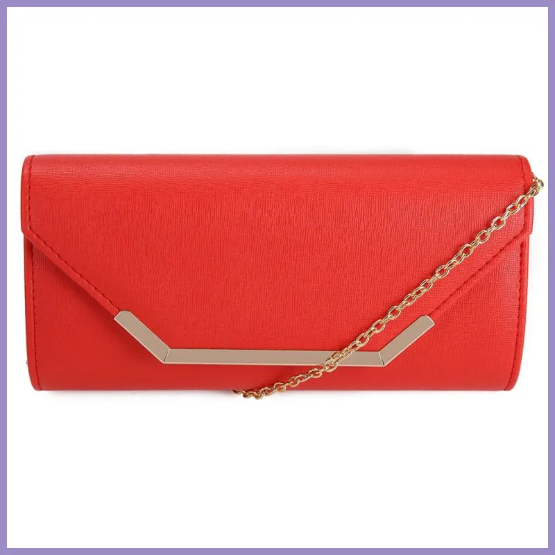 Szögletes női partitáska lánccal, műbőr, piros lupusbag-hu 1