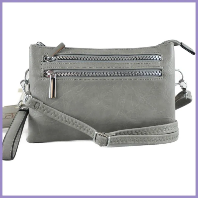 Tripla rekeszes keresztpántos kistáska keskeny pánttal, műbőr, szürke lupusbag-hu 1