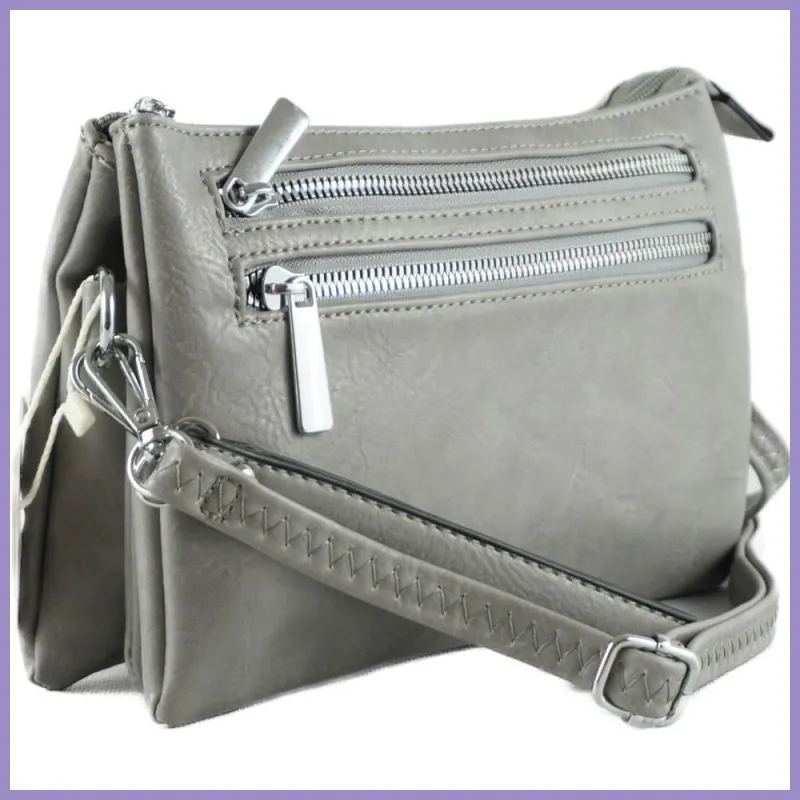 Tripla rekeszes keresztpántos kistáska keskeny pánttal, műbőr, szürke lupusbag-hu 2