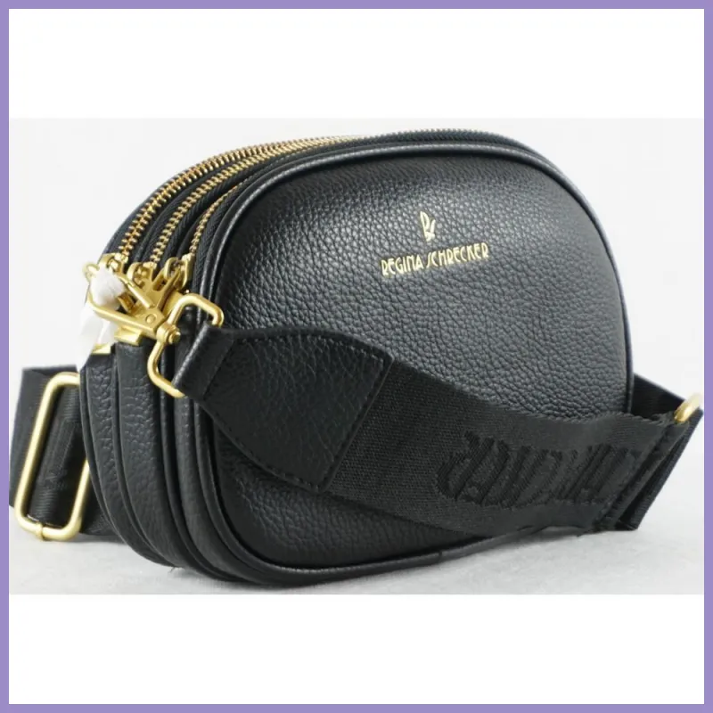 Tripla rekeszes keresztpántos kistáska széles pánttal, műbőr, fekete lupusbag-hu 2