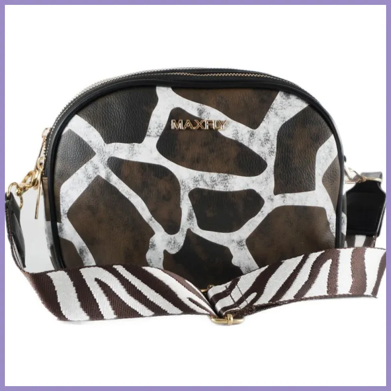 Tripla rekeszes női oldaltáska állatmintával, műbőr, zsiráf lupusbag-hu 1