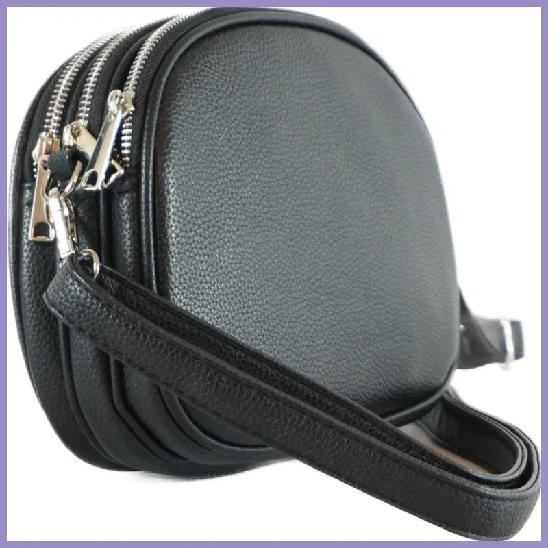 Tripla rekeszes női oldaltáska, műbőr, fekete lupusbag-hu 2