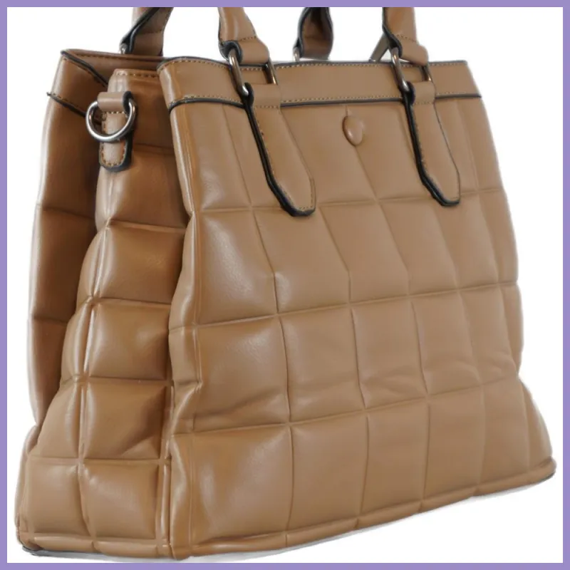 Tripla rekeszes női válltáska, műbőr, világosbarna lupusbag-hu 2