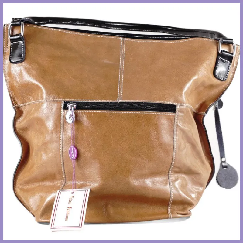 Velina Fabbiano női válltáska, bőr, khaki lupusbag-hu 3