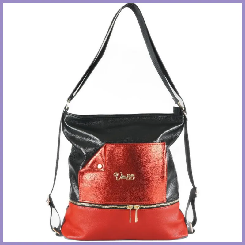 VIA5 nagyméretű női hátitáska szamárfüllel, rostbőr, piros lupusbag-hu 2
