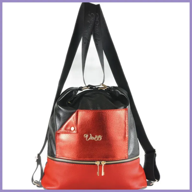 VIA5 nagyméretű női hátitáska szamárfüllel, rostbőr, piros lupusbag-hu 3