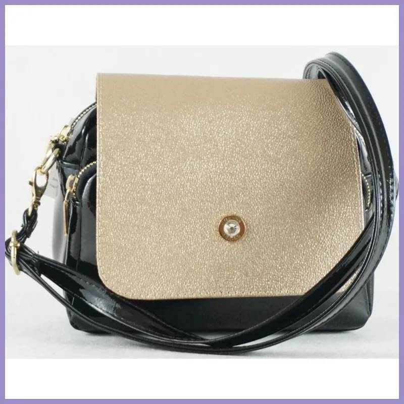 VIA55 divatos női keresztpántos fedeles táska, rostbőr, arany lupusbag-hu 1