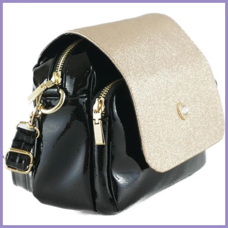 VIA55 divatos női keresztpántos fedeles táska, rostbőr, arany lupusbag-hu 2