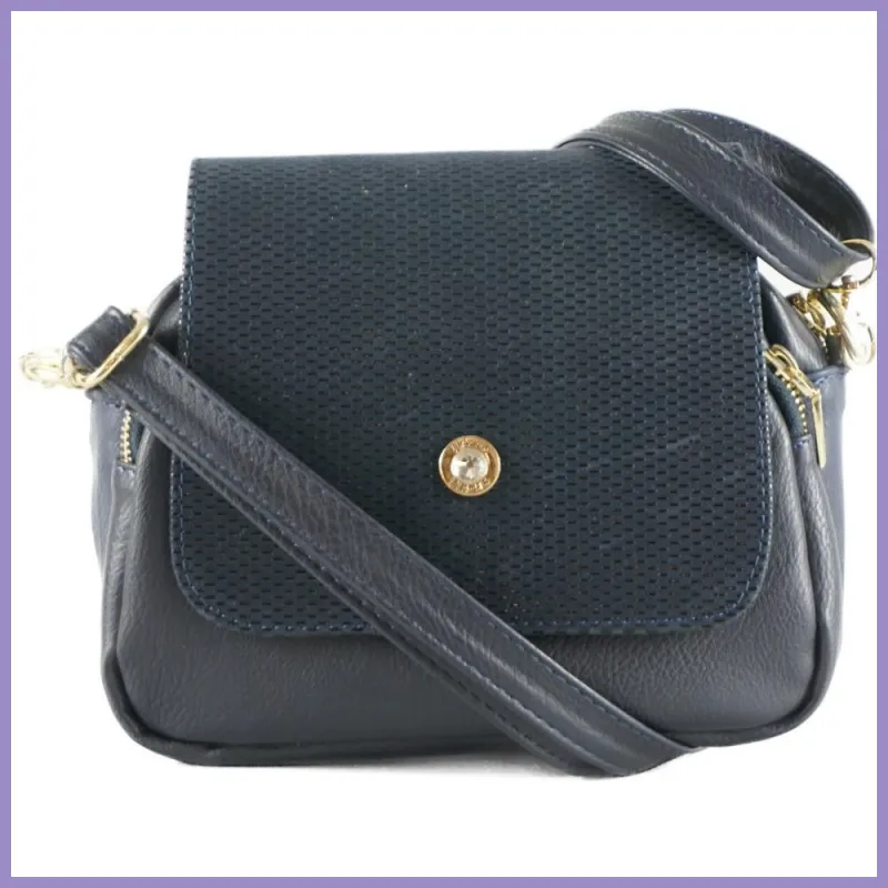 VIA55 divatos női keresztpántos fedeles táska, rostbőr, kék lupusbag-hu 1