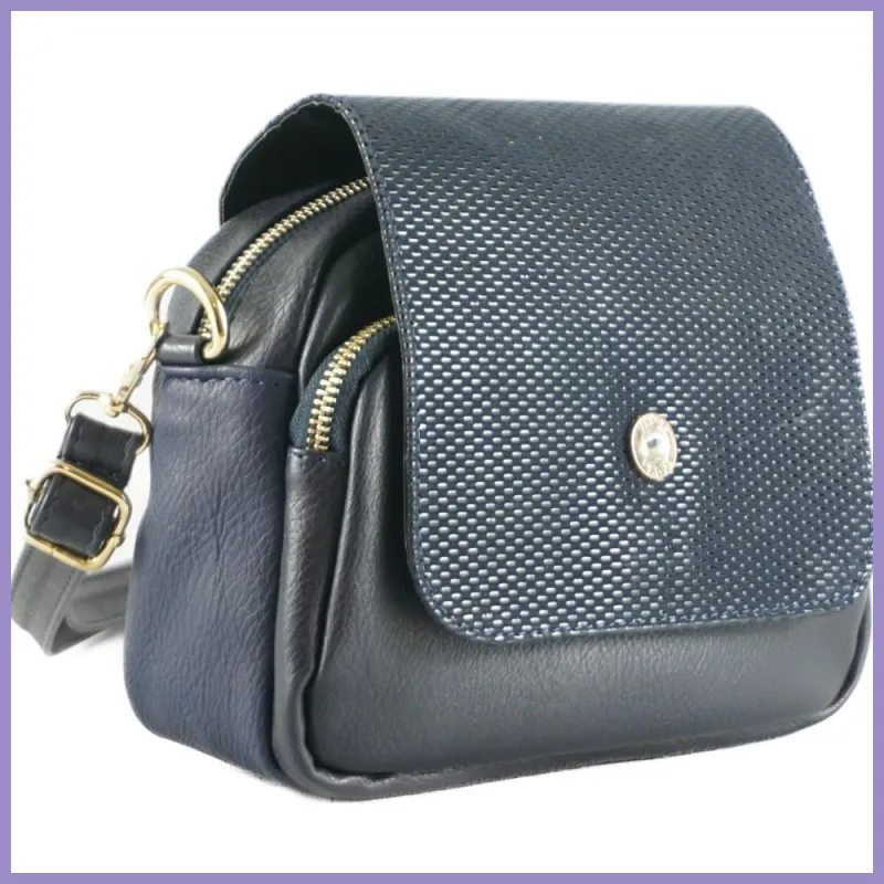 VIA55 divatos női keresztpántos fedeles táska, rostbőr, kék lupusbag-hu 2