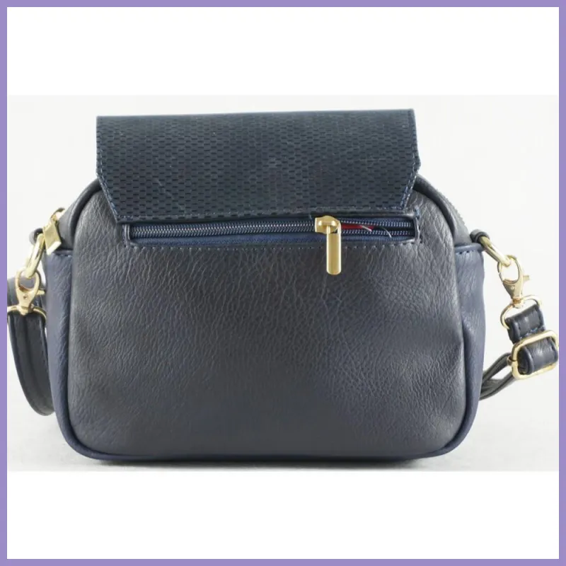 VIA55 divatos női keresztpántos fedeles táska, rostbőr, kék lupusbag-hu 3