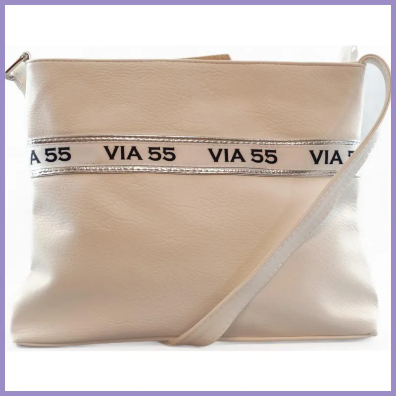 VIA55 divatos női keresztpántos kistáska, rostbőr, fehér-ezüst lupusbag-hu 1