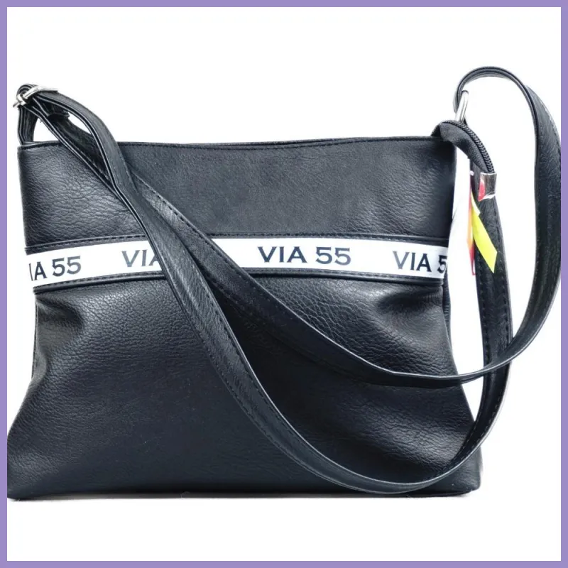 VIA55 divatos női keresztpántos kistáska, rostbőr, fekete lupusbag-hu 1