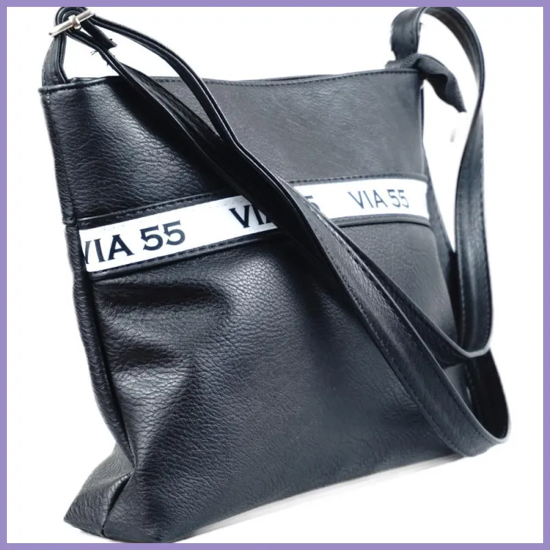 VIA55 divatos női keresztpántos kistáska, rostbőr, fekete lupusbag-hu 2