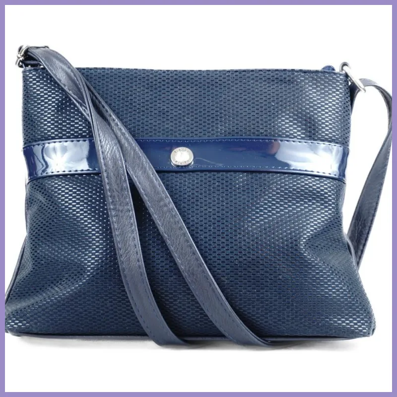 VIA55 divatos női keresztpántos kistáska, rostbőr, kék lupusbag-hu 1
