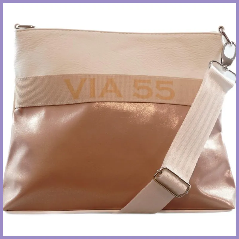 VIA55 divatos női keresztpántos kistáska, rostbőr, rózsaszín lupusbag-hu 1
