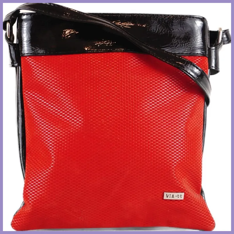 VIA55 dupla rekeszes női keresztpántos táska, rostbőr, piros lupusbag-hu 1