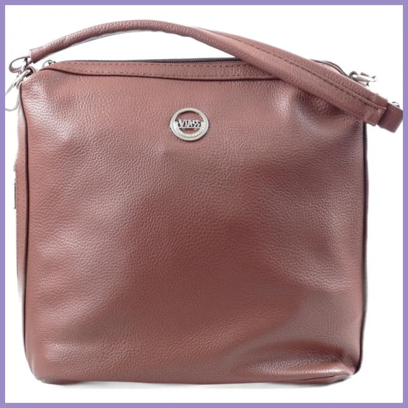 VIA55 egyszerű női válltáska, rostbőr, barna lupusbag-hu 1