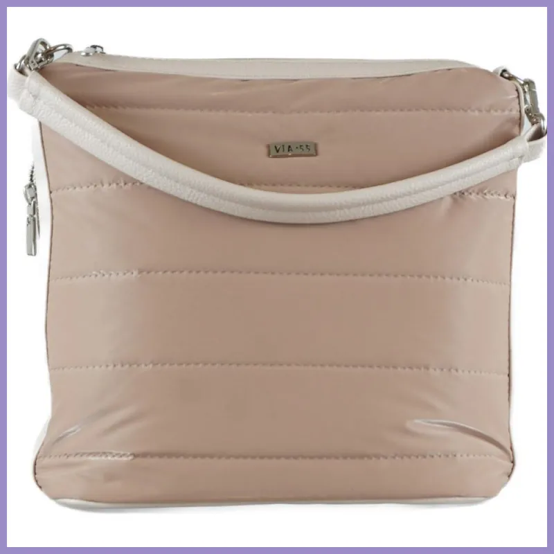 VIA55 egyszerű női válltáska, rostbőr, bézs lupusbag-hu 2