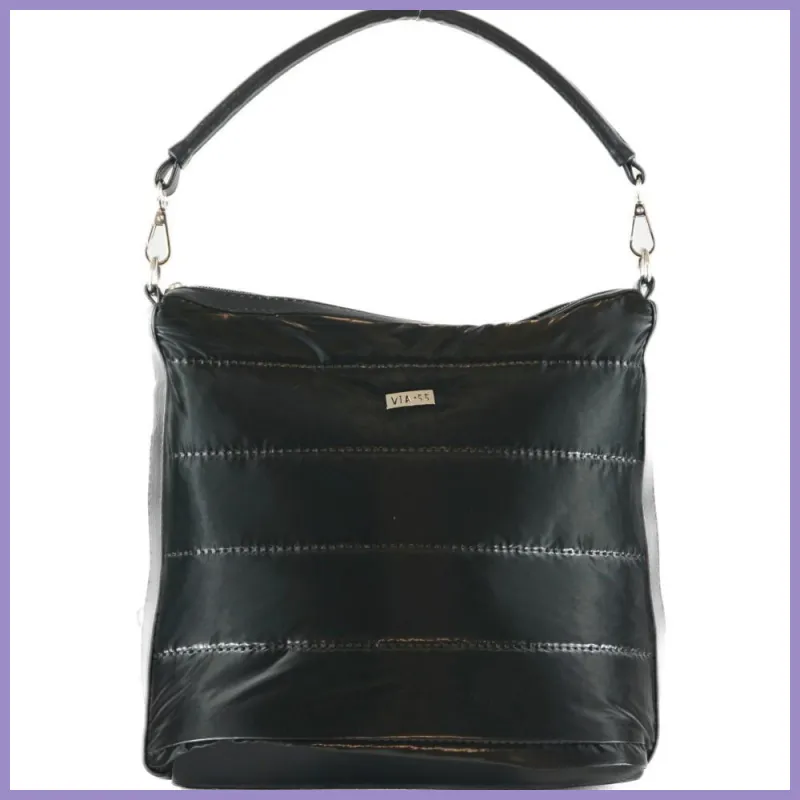 VIA55 egyszerű női válltáska, rostbőr, fekete lupusbag-hu 1