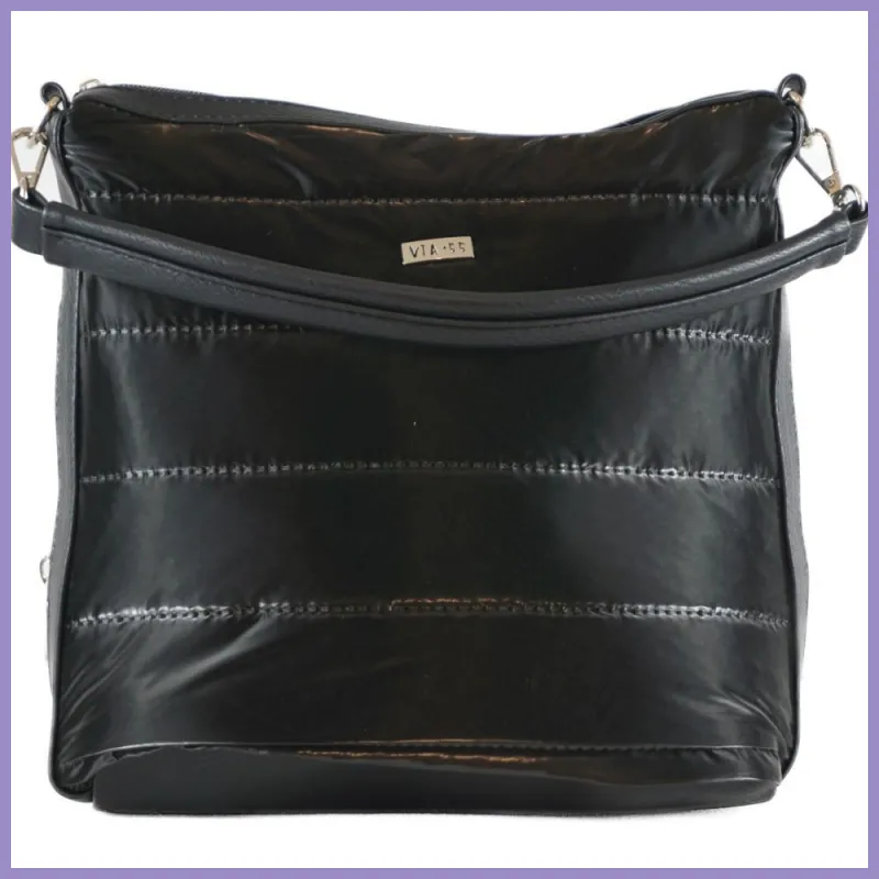 VIA55 egyszerű női válltáska, rostbőr, fekete lupusbag-hu 2