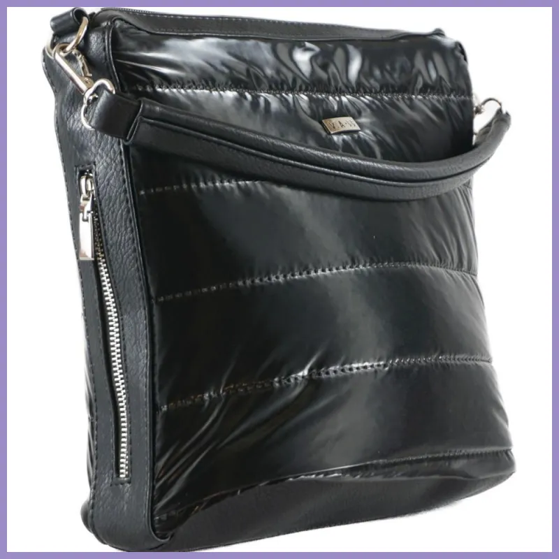 VIA55 egyszerű női válltáska, rostbőr, fekete lupusbag-hu 3