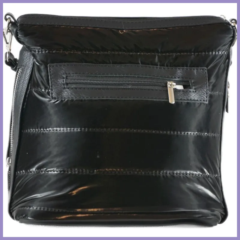 VIA55 egyszerű női válltáska, rostbőr, fekete lupusbag-hu 4