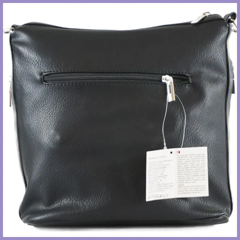 VIA55 egyszerű női válltáska, rostbőr, fekete2 lupusbag-hu 4