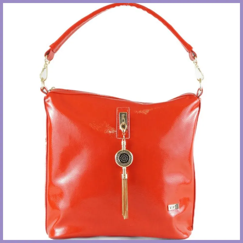 VIA55 egyszerű női válltáska, rostbőr, piros lupusbag-hu 1