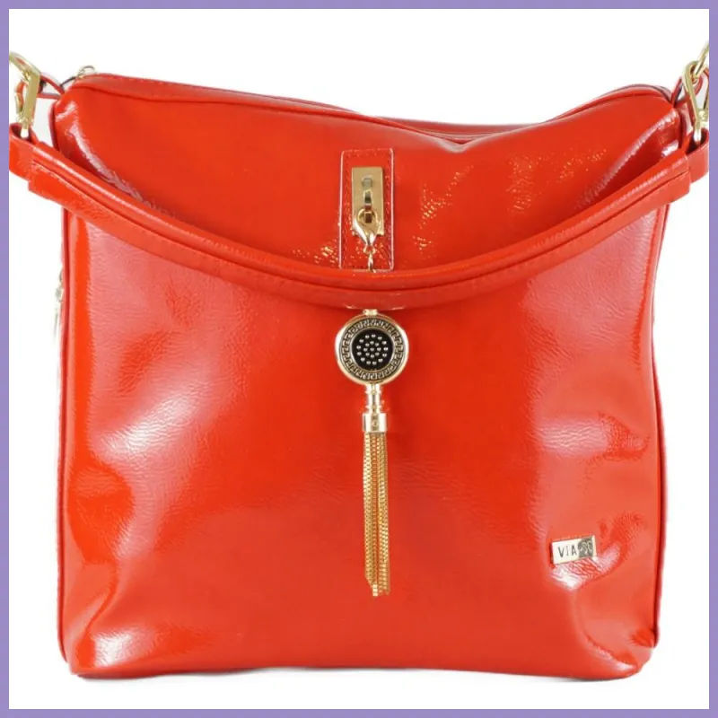 VIA55 egyszerű női válltáska, rostbőr, piros lupusbag-hu 2